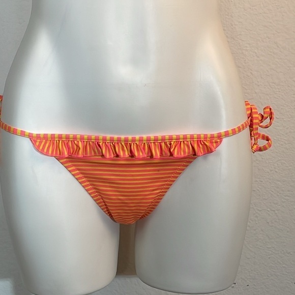 VS PINK Ruffle String Bikini Pink Yellow Stripe M Bottom L Top - Picture 3 of 8